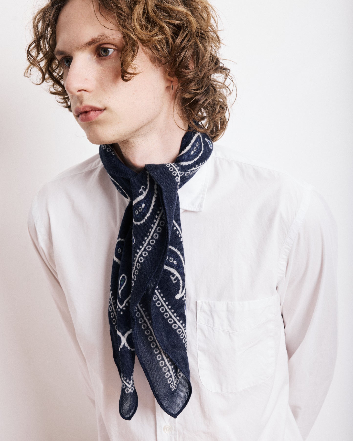 Echarpe Homme en Laine Imprimée Bleu Marine Bandana