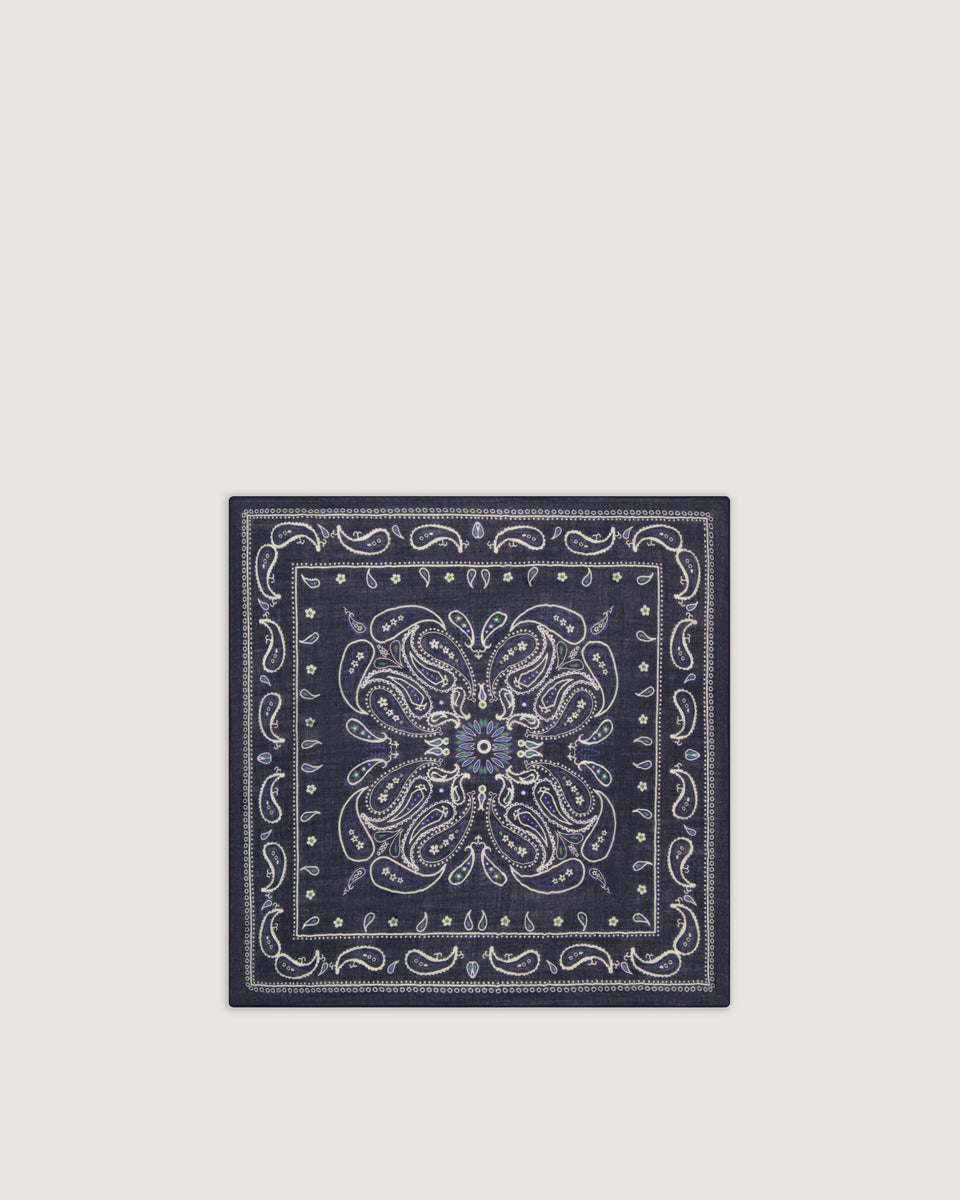 Bandana Men's Navy Blue Printed Wool Scarf - Image principale