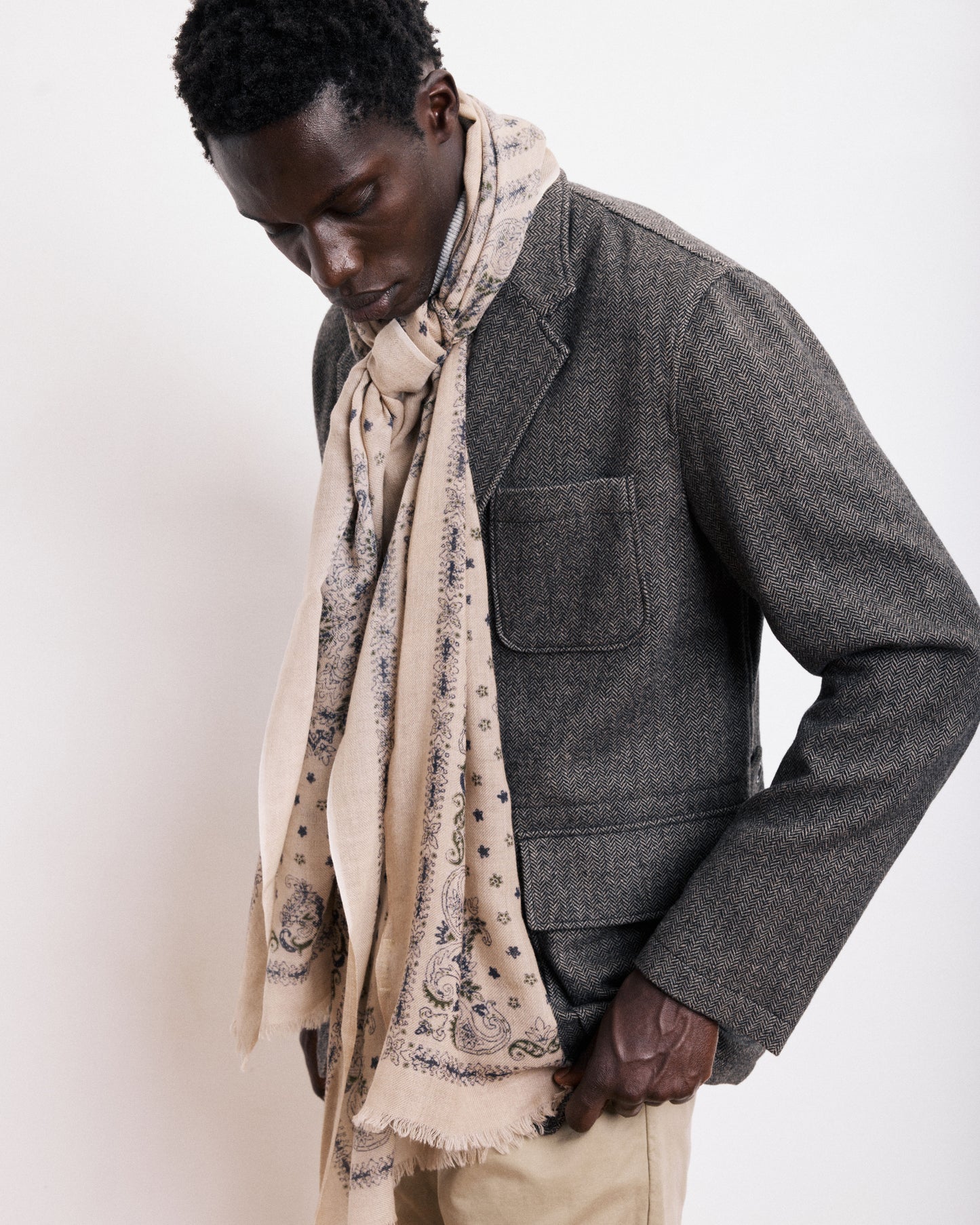 Echarpe Homme en Laine Imprimée Beige Bandana