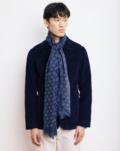 Echarpe Homme en Laine Imprimée à Pois Indigo