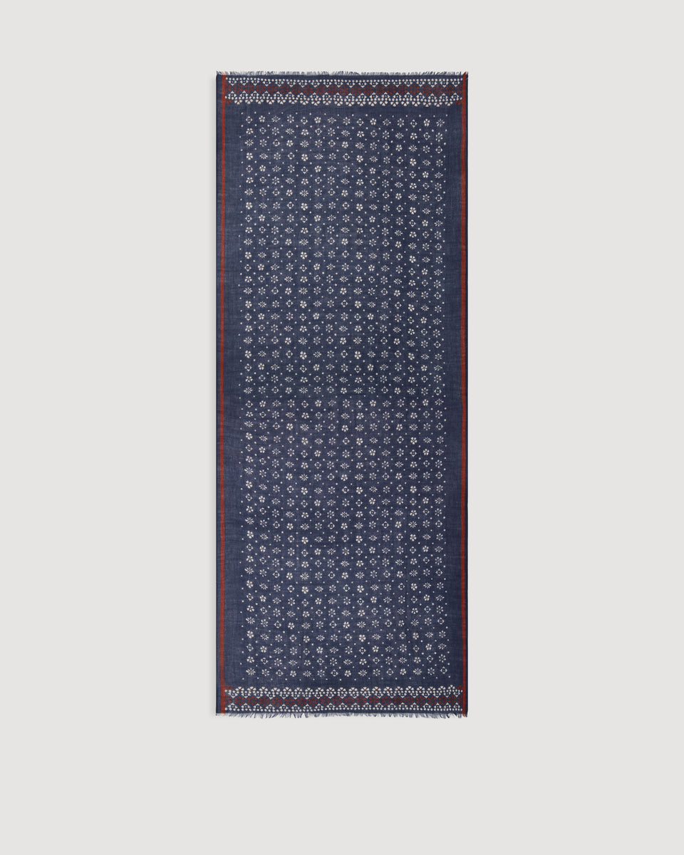Flower Men's Navy Blue Printed Wool Scarf - Image 3