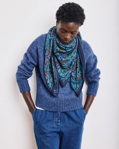 Echarpe Femme en Laine Imprimé Bleu Jungle