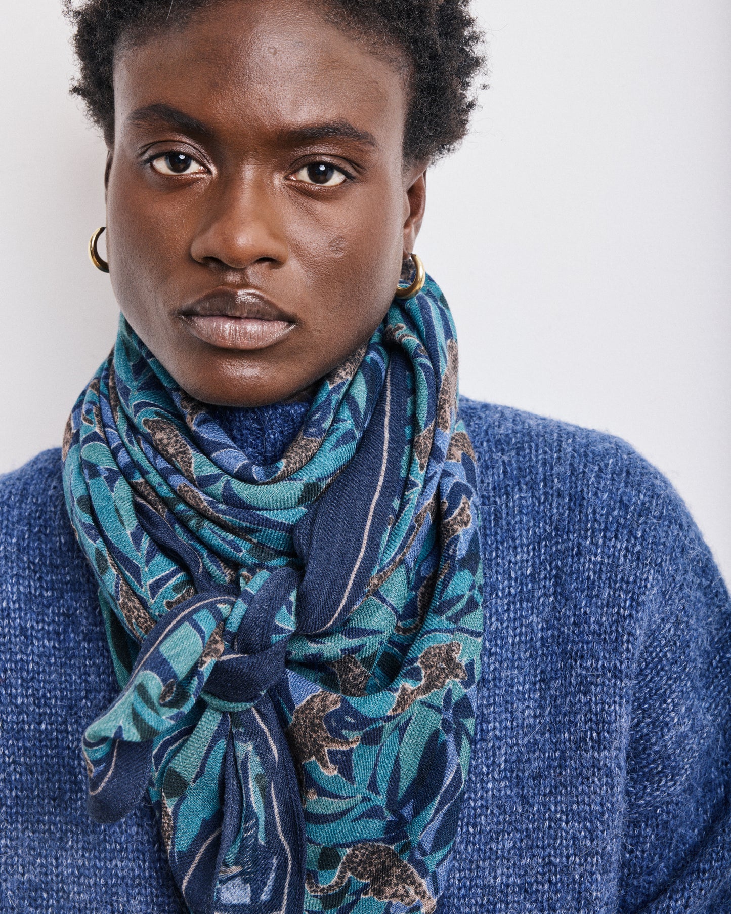 Echarpe Femme en Laine Imprimé Bleu Jungle