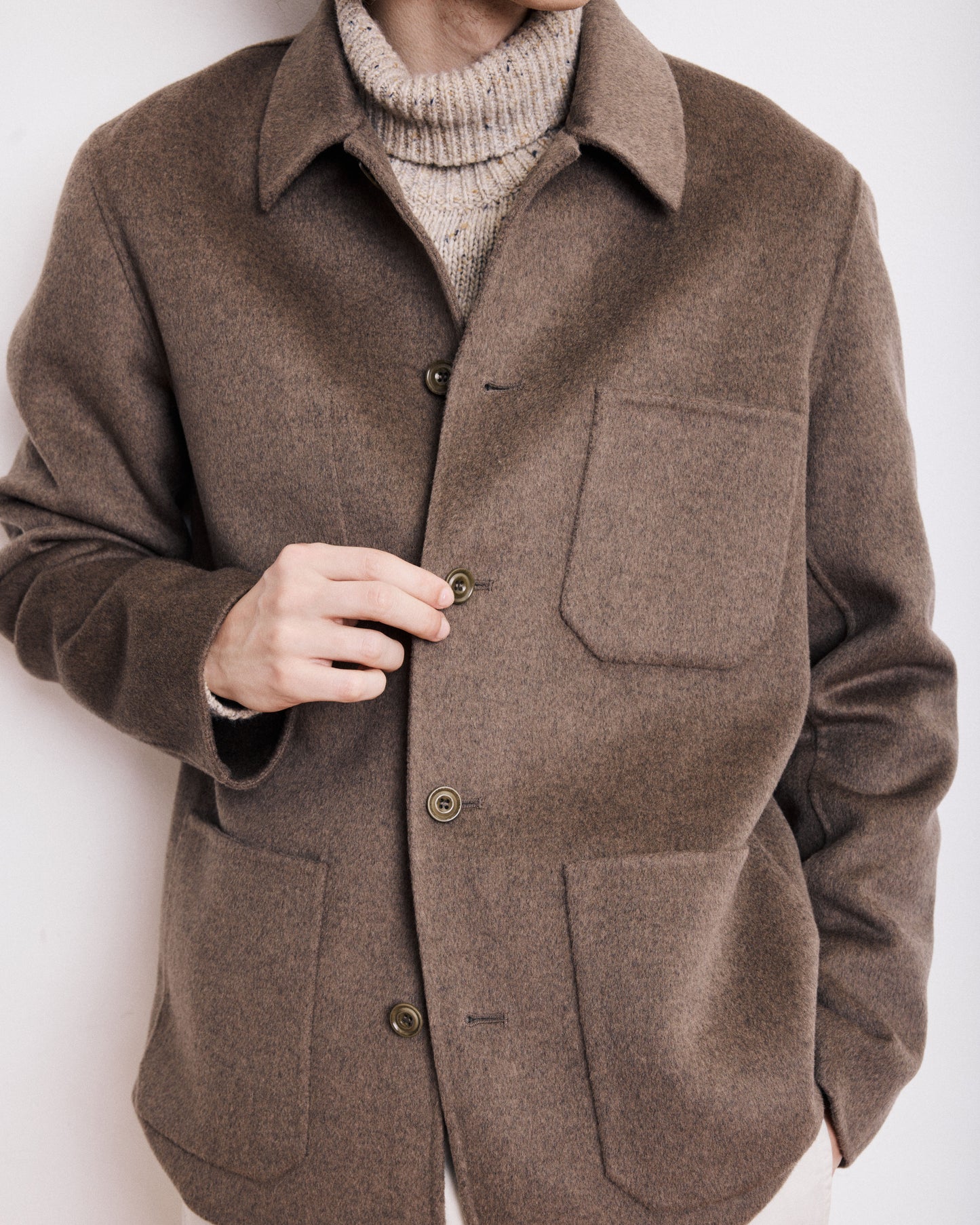 Veste Homme en Laine Double Face Taupe Jay