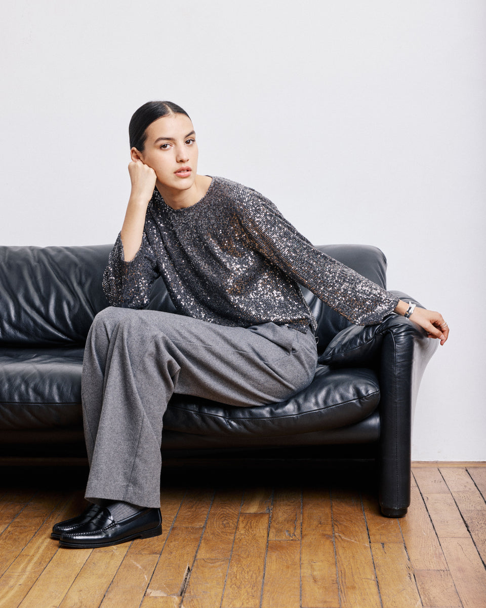 Harper Women's Anthracite Grey Sequins Top - Image alternative