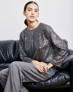 Top Femme en Sequins Gris Anthracite Harper