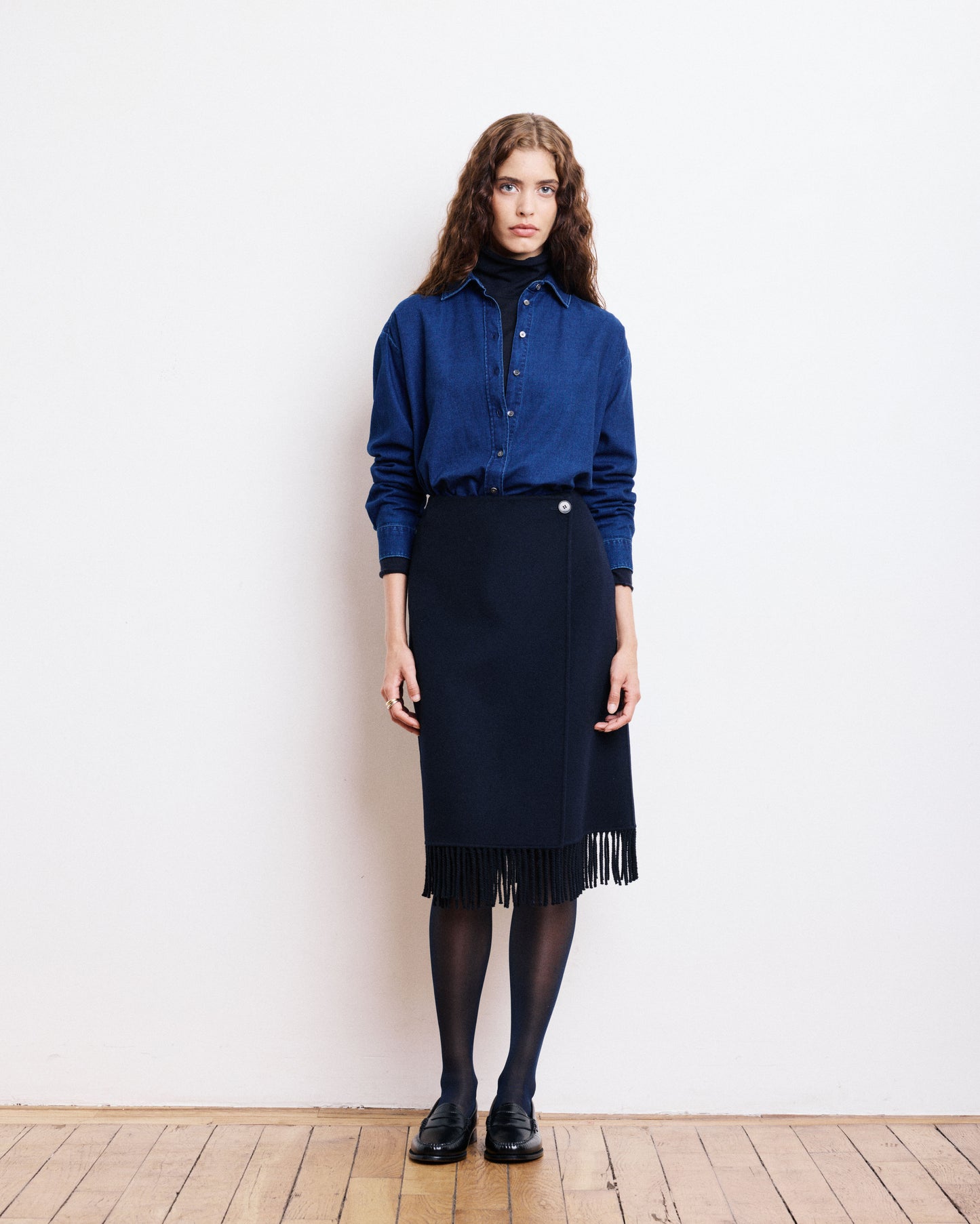 Jupe Femme en Laine Double Face Bleu Marine Jody