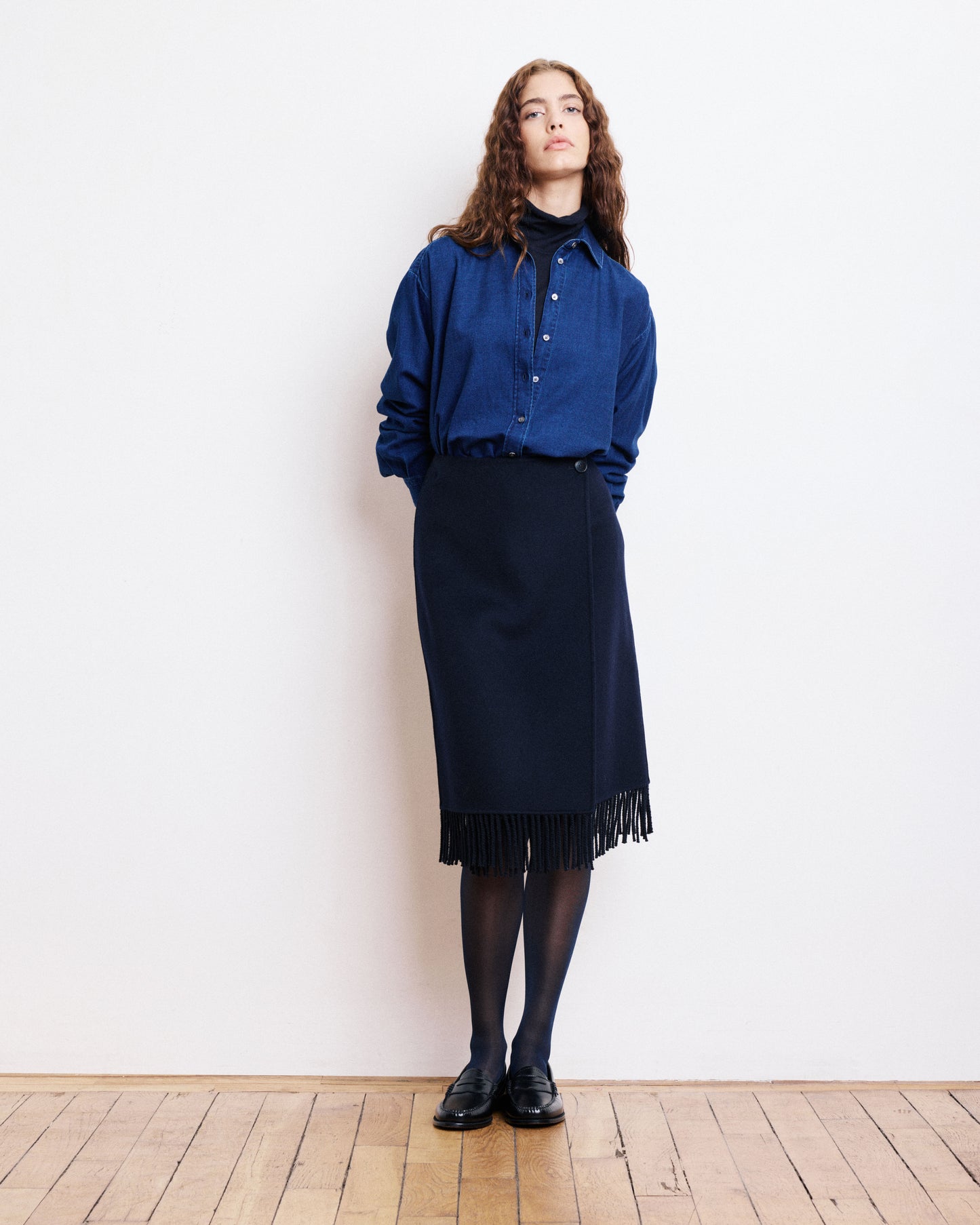 Jupe Femme en Laine Double Face Bleu Marine Jody