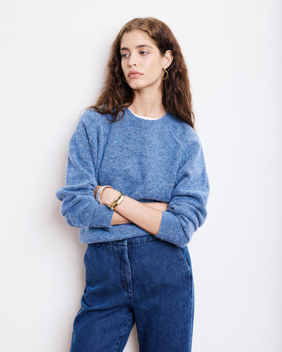 Pull Femme en Alpaga & Laine Mérinos Bleu Denim Mazen - Image alternative