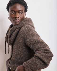 Cagoule Femme en Alpaga & Lurex Marron Merel