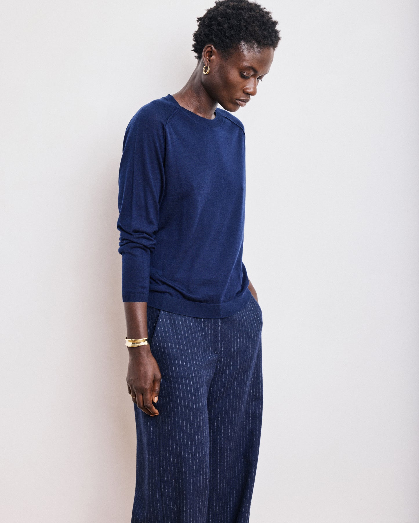 Pull Femme en Laine Mérinos Bleu Marine Madame