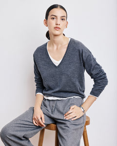Pull Femme en Laine Mérinos Gris Anthracite Miami