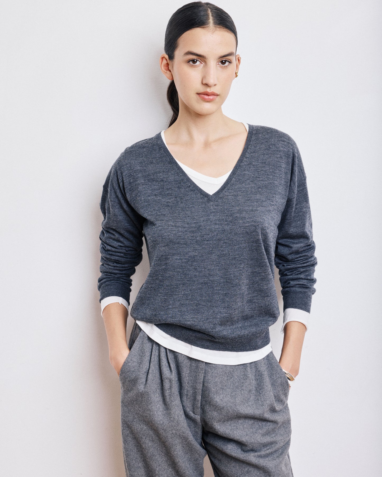 Pull Femme en Laine Mérinos Gris Anthracite Miami