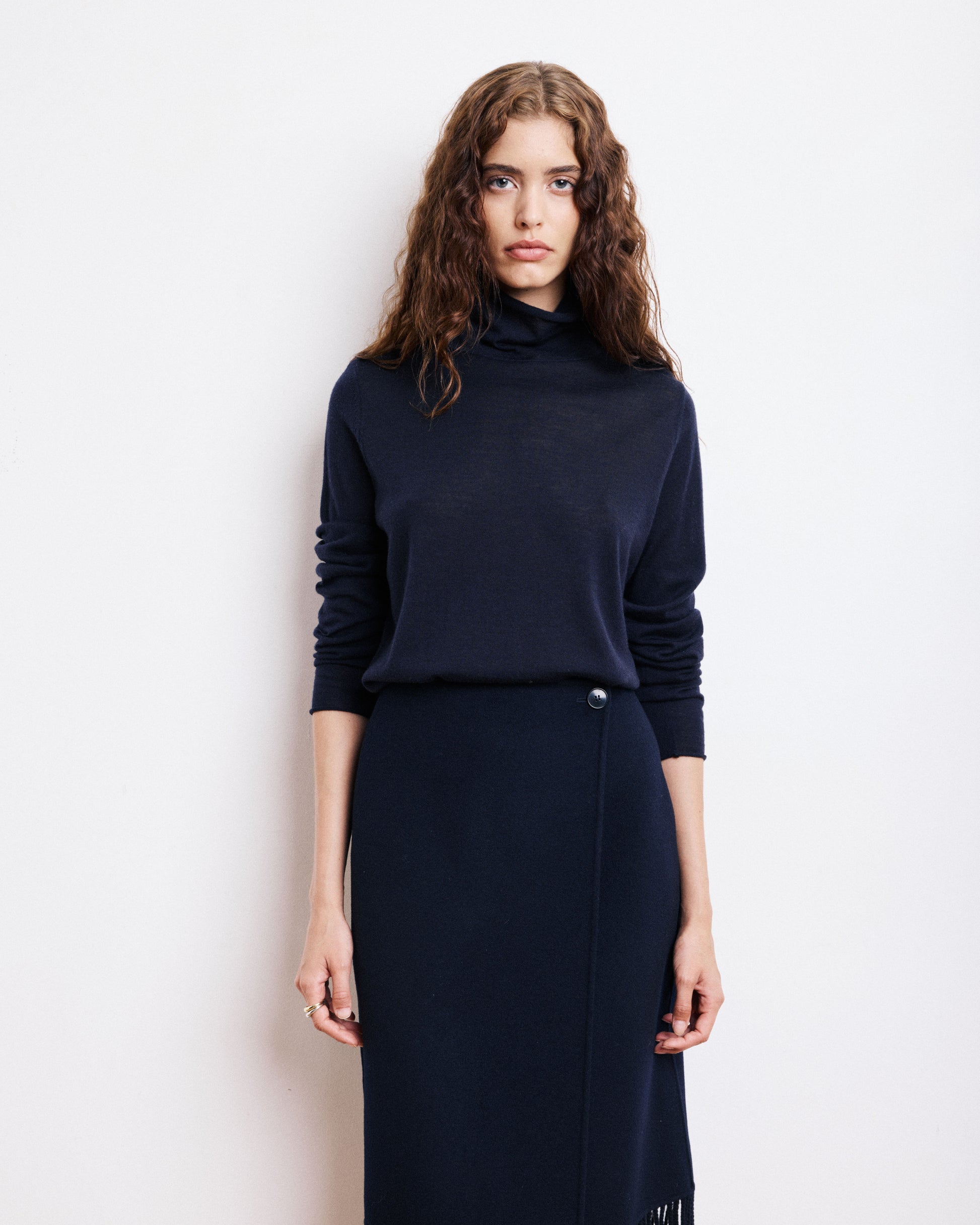 Pull Femme en Laine Mérinos Bleu Nuit Myria