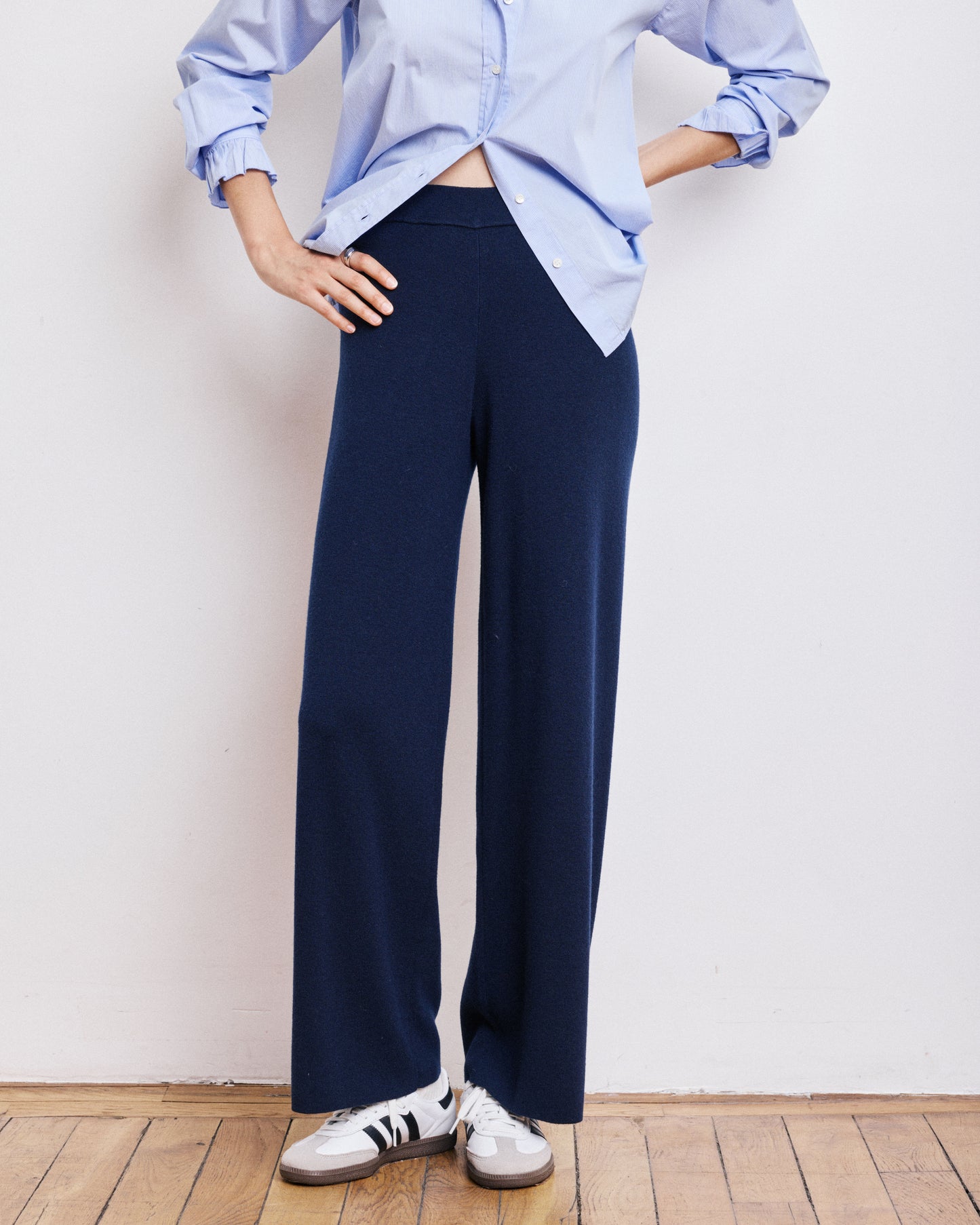 Pantalon Femme en Viscose & Laine Mérinos Bleu Marine Metissa