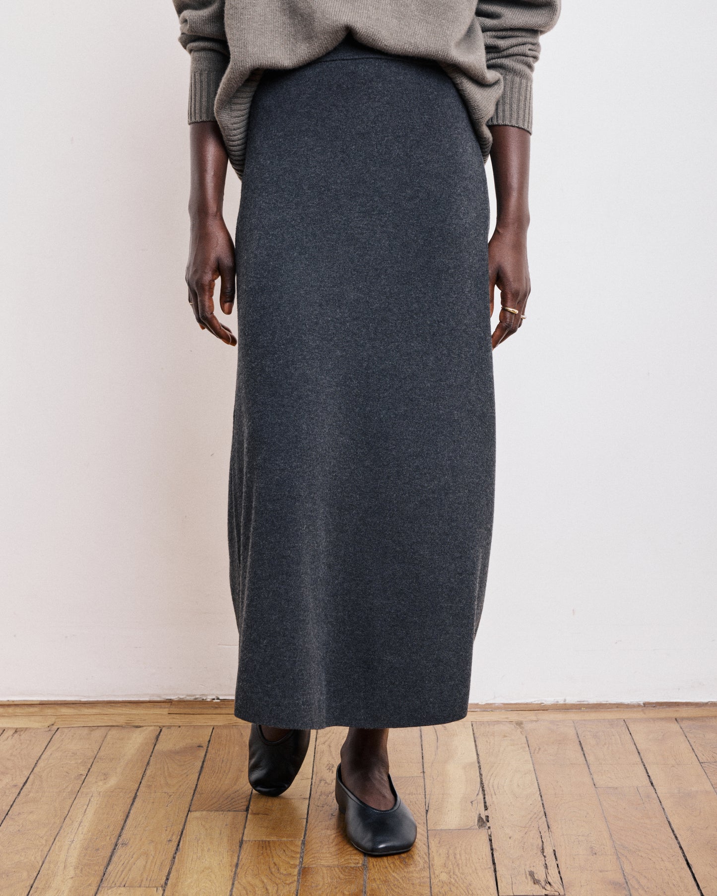 Jupe Femme en Viscose & Laine Mérinos Gris Anthracite Meghan