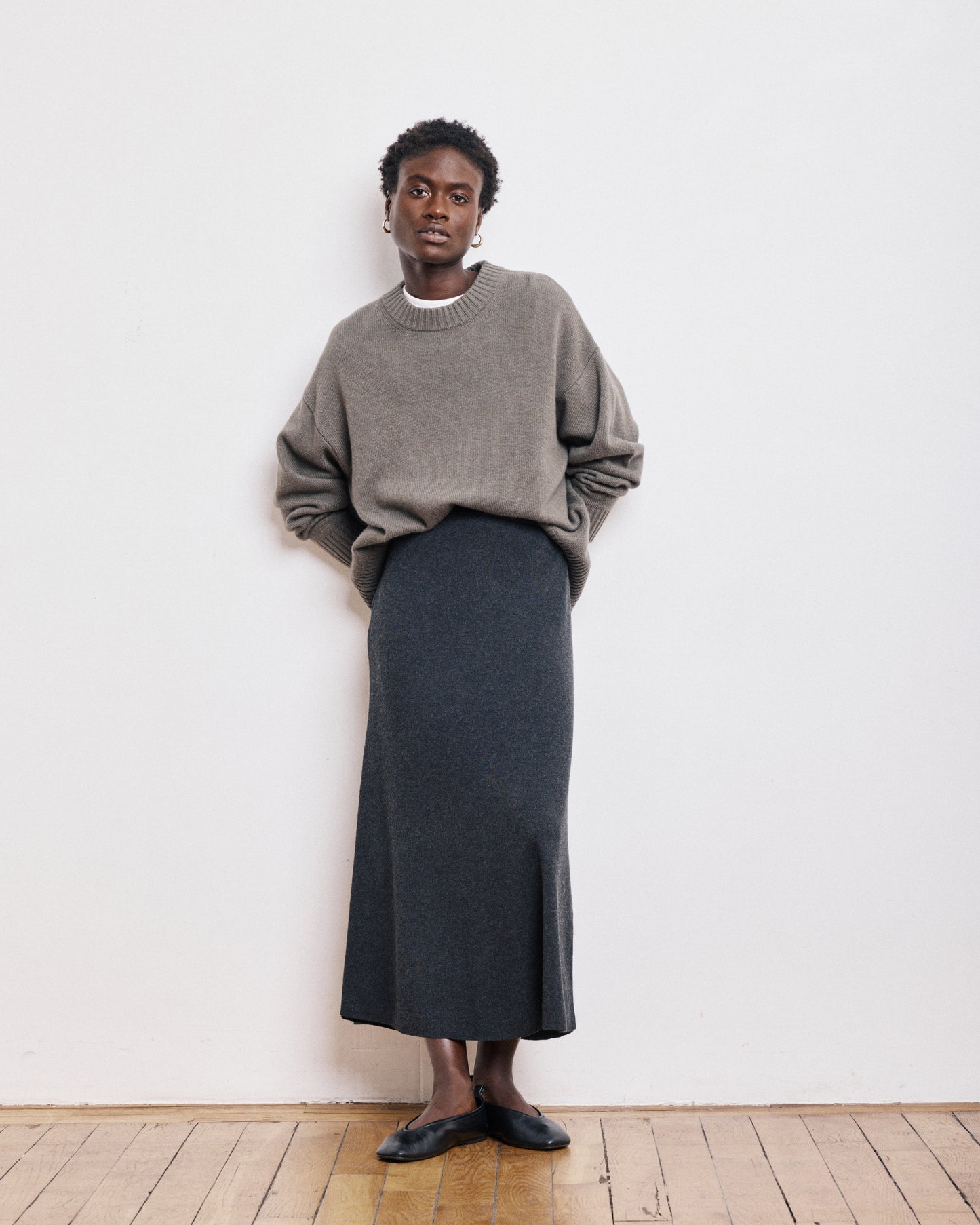 Jupe Femme en Viscose & Laine Mérinos Gris Anthracite Meghan