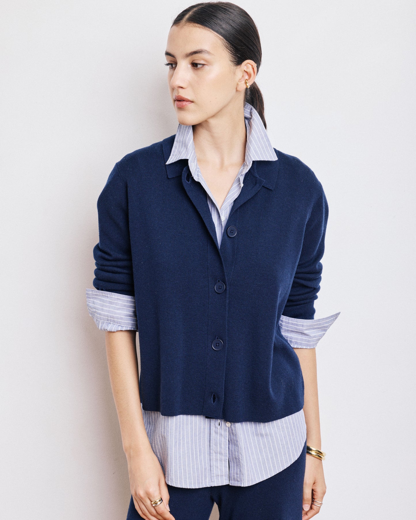 Pull Femme en Viscose & Laine Mérinos Bleu Marine Message