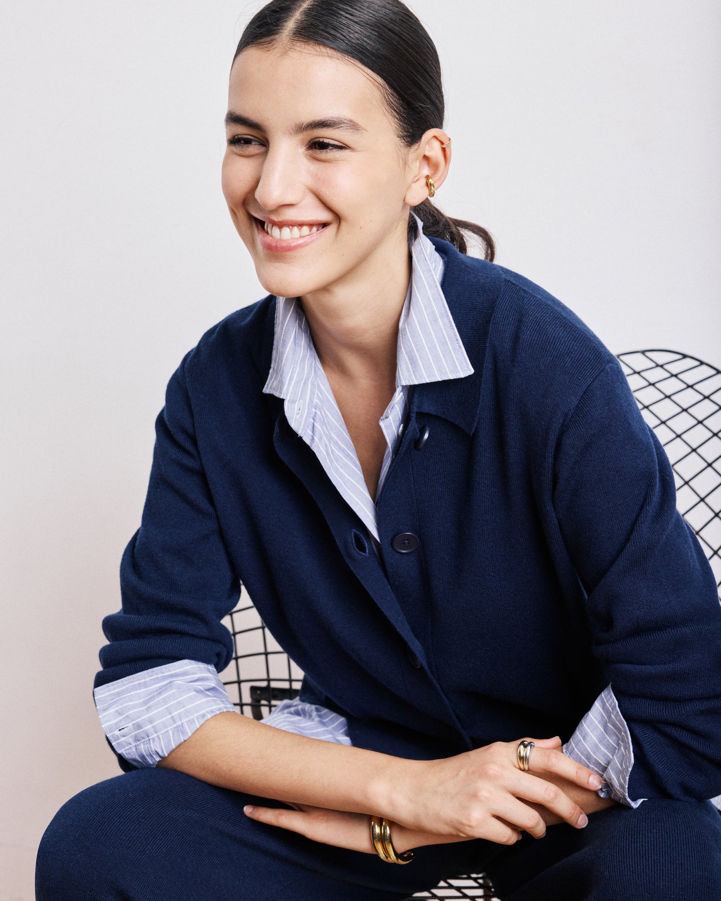 Pull Femme en Viscose & Laine Mérinos Bleu Marine Message
