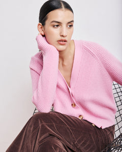 Cardigan Femme en Laine & Cachemire Rose Moena