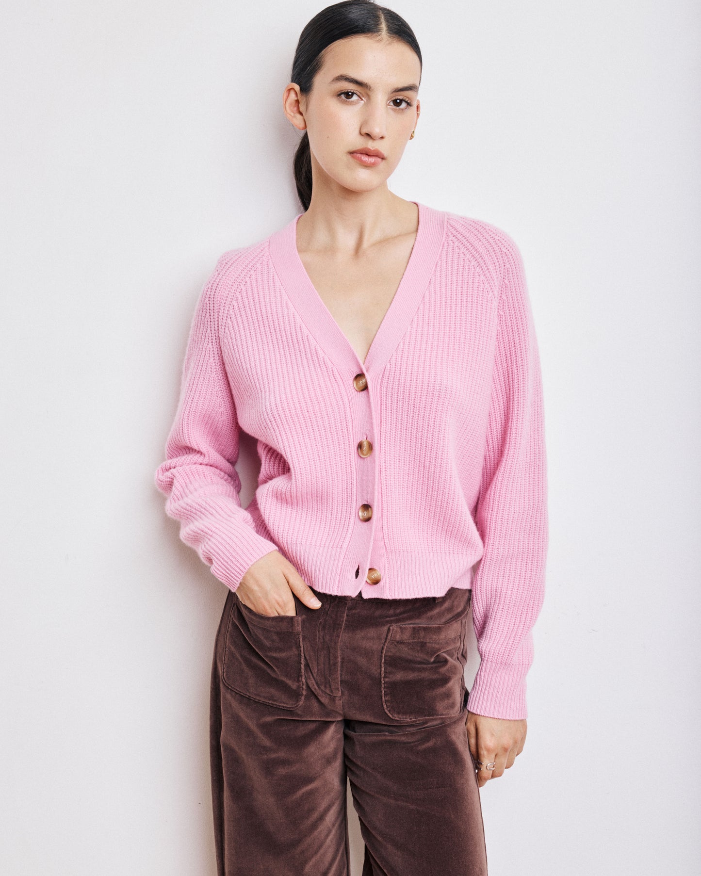 Cardigan Femme en Laine & Cachemire Rose Moena