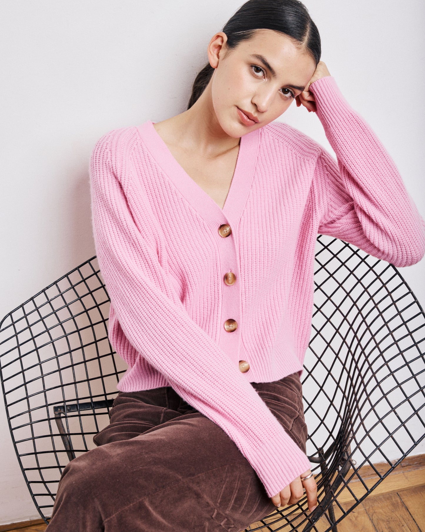 Cardigan Femme en Laine & Cachemire Rose Moena