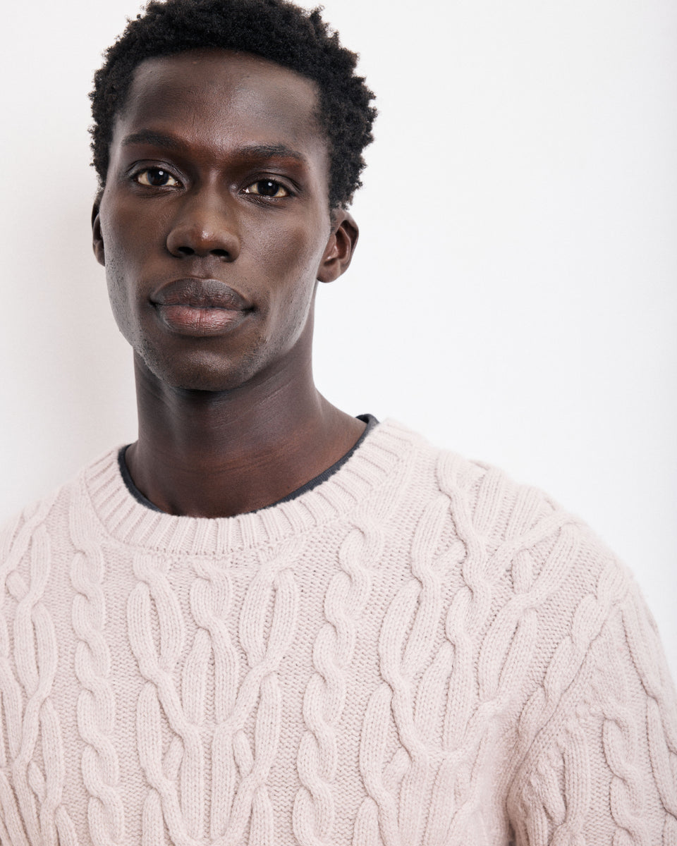 Cable Crew Men's Beige Merinos Wool Sweater - Image alternative