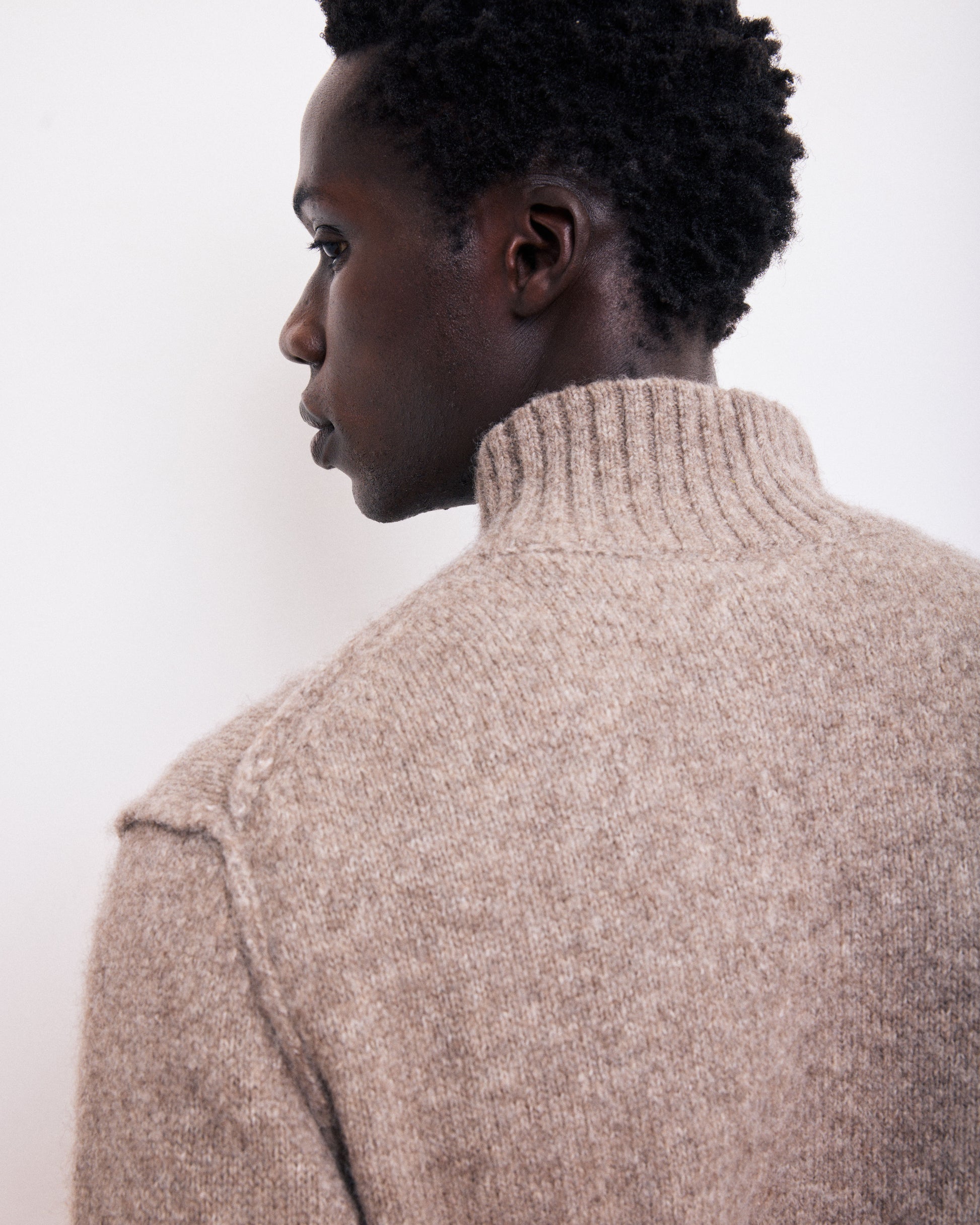 Pull Col Montant Homme en Laine d'Alpaga & Yak Brun