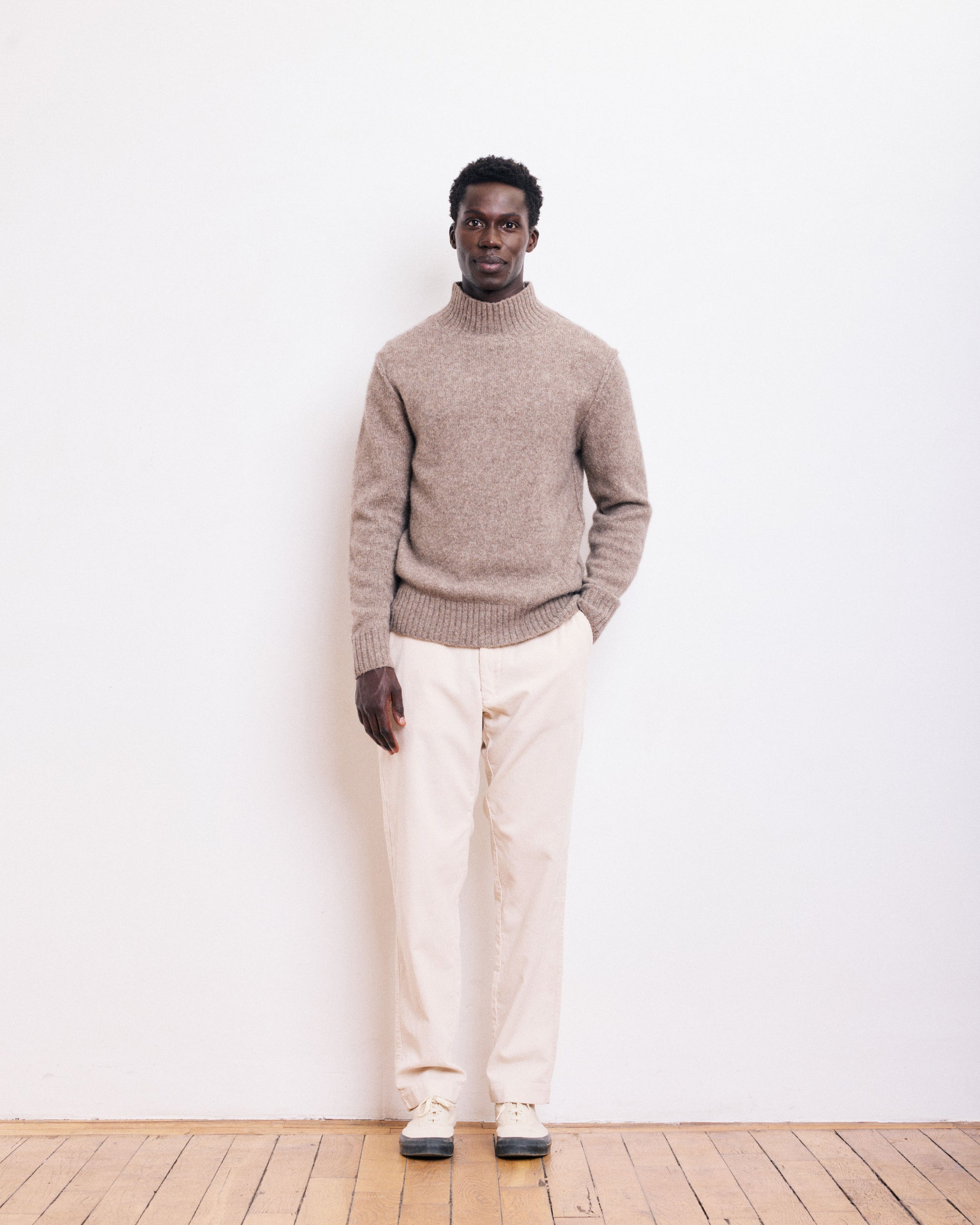 Pull Col Montant Homme en Laine d'Alpaga & Yak Brun