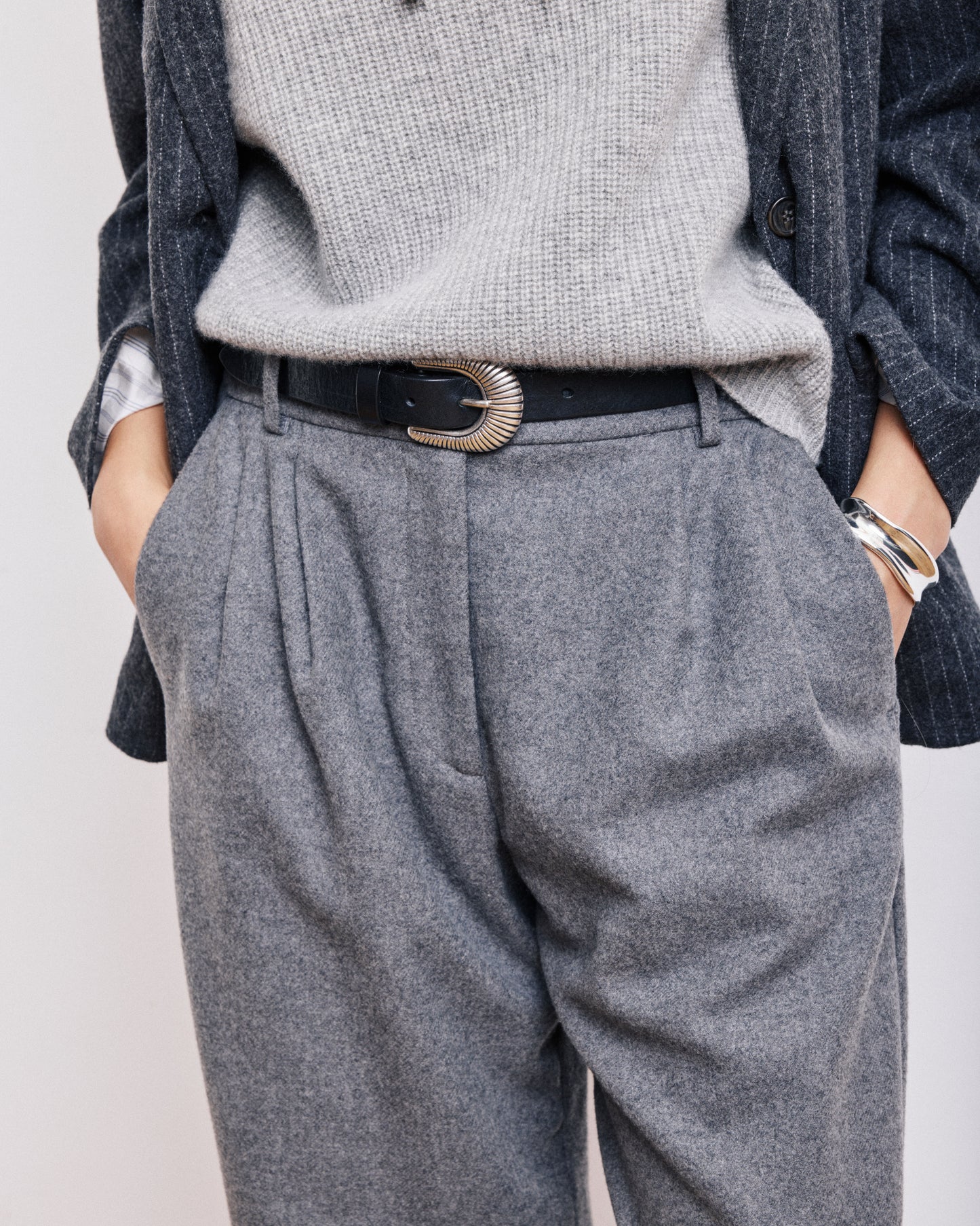Pantalon Femme en Flanelle de Laine Gris Panache