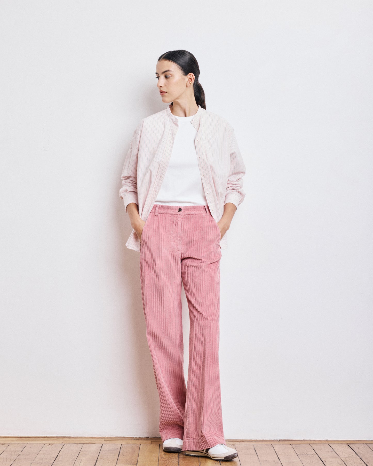 Pantalon Femme en Velours Côtelé Rose Pandore