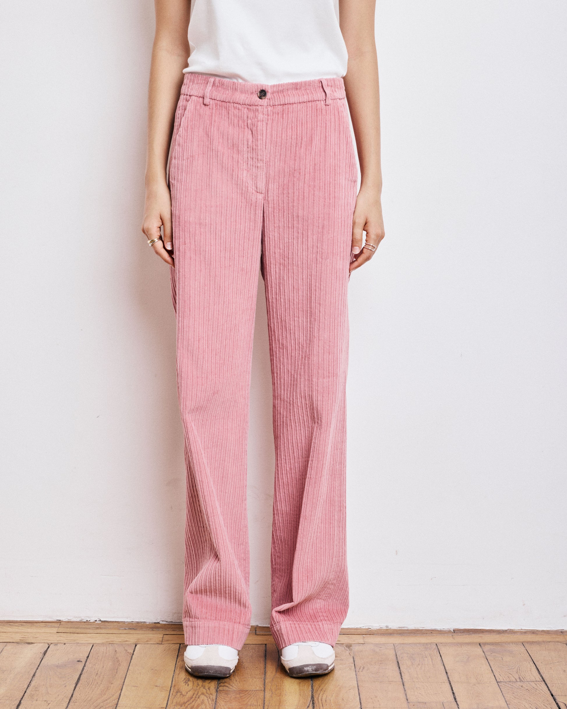 Pantalon Femme en Velours Côtelé Rose Pandore