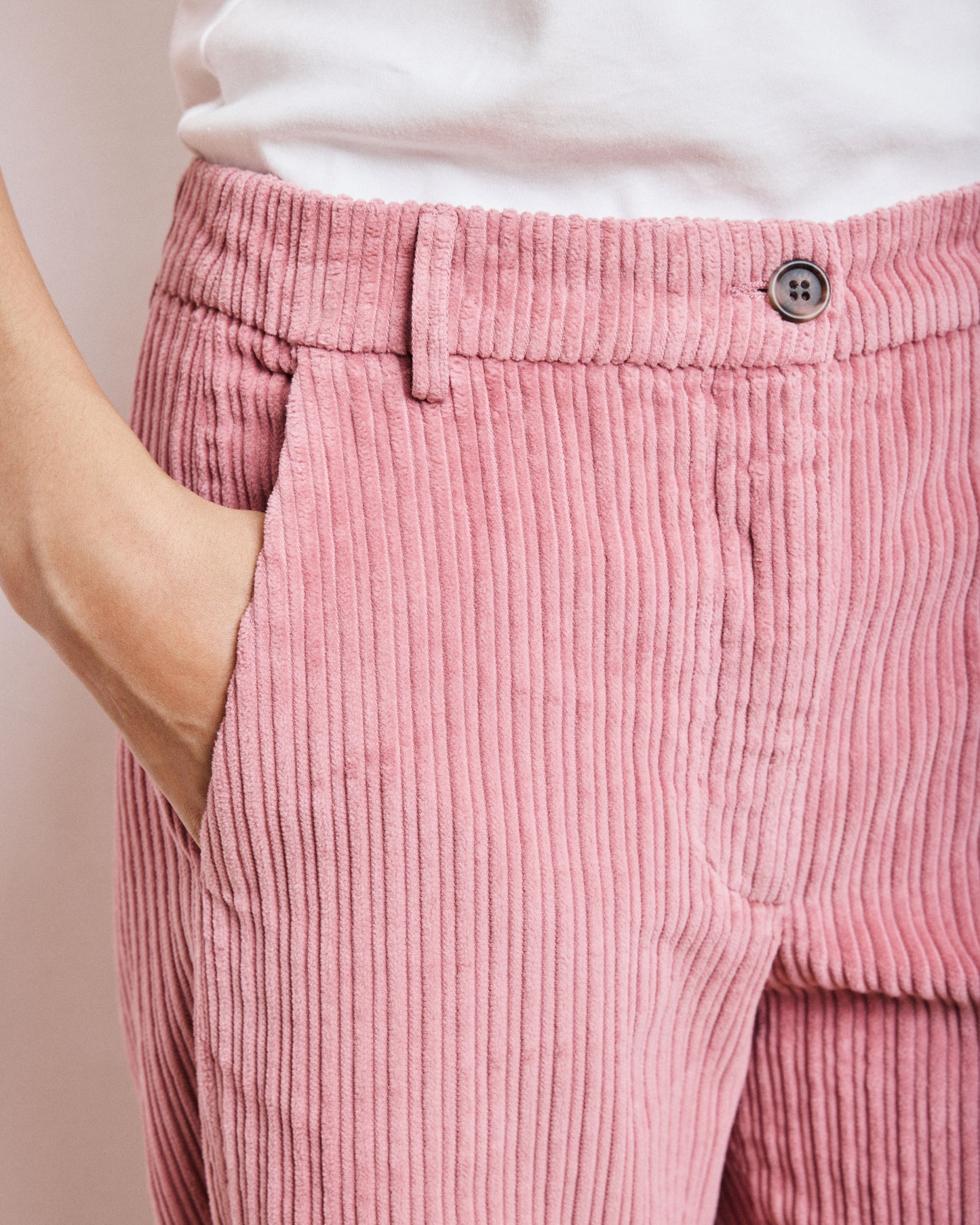 Pantalon Femme en Velours Côtelé Rose Pandore