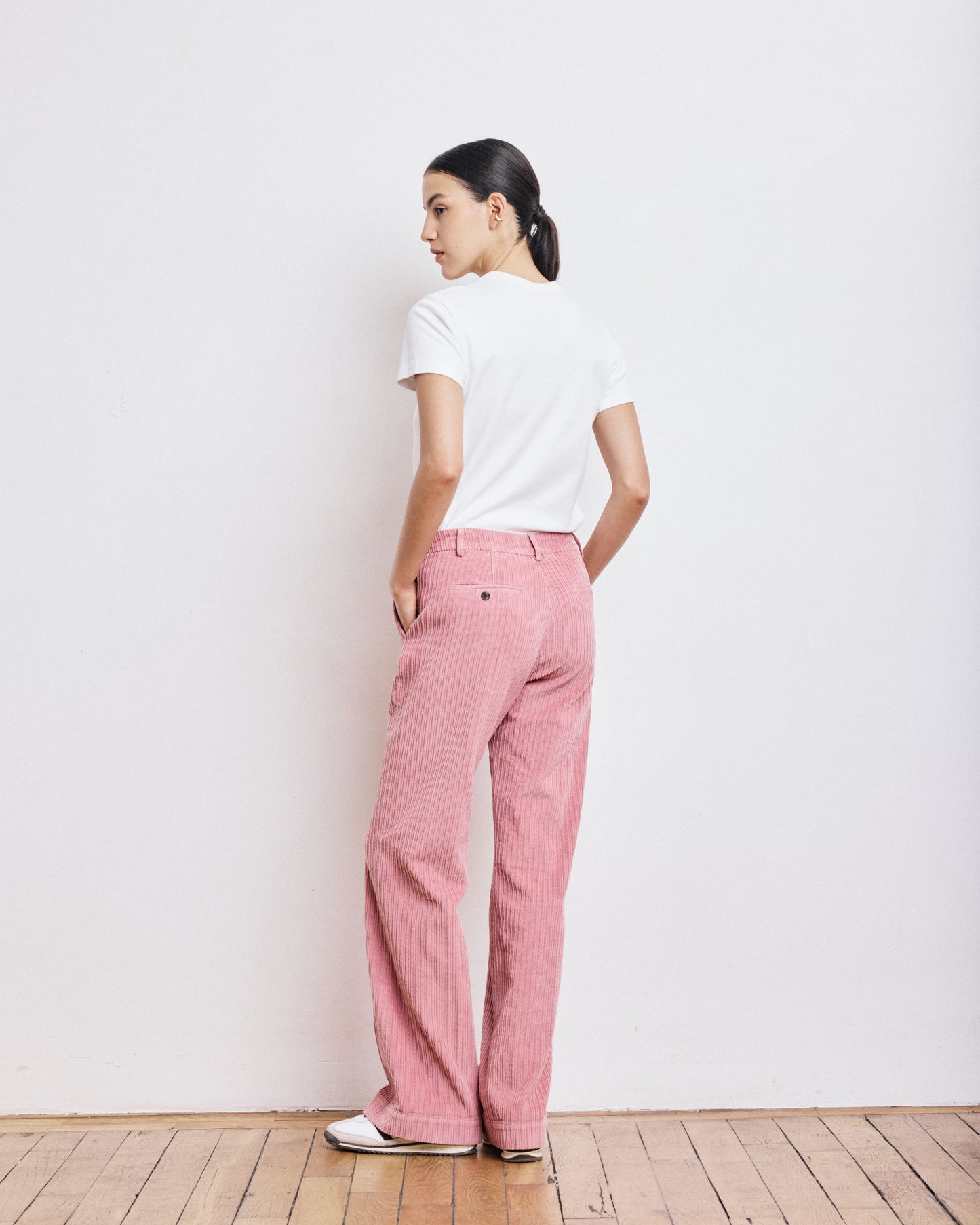 Pantalon Femme en Velours Côtelé Rose Pandore