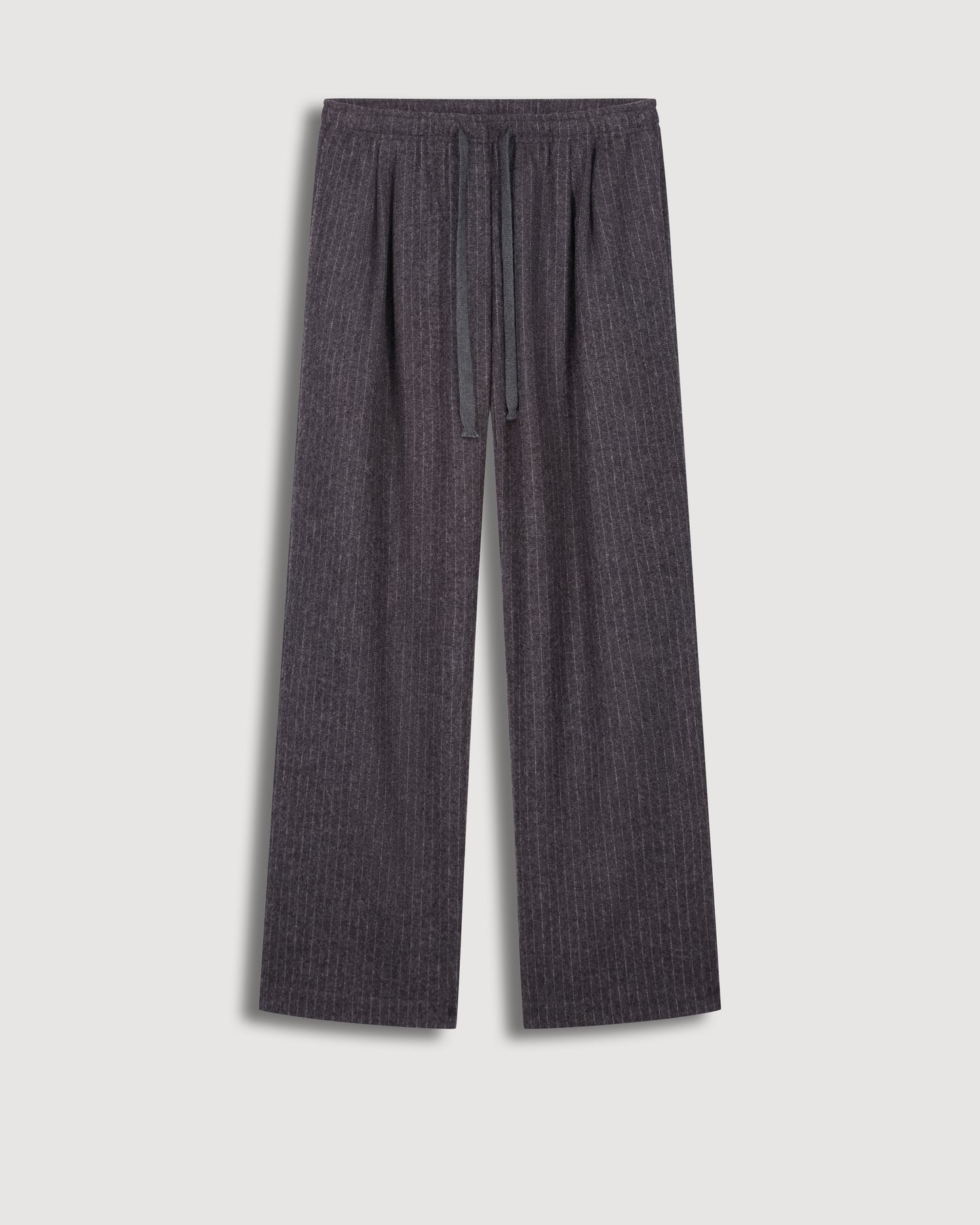 Pantalon Femme en Flanelle de Laine à Rayures Gris Anthracite Parnasse