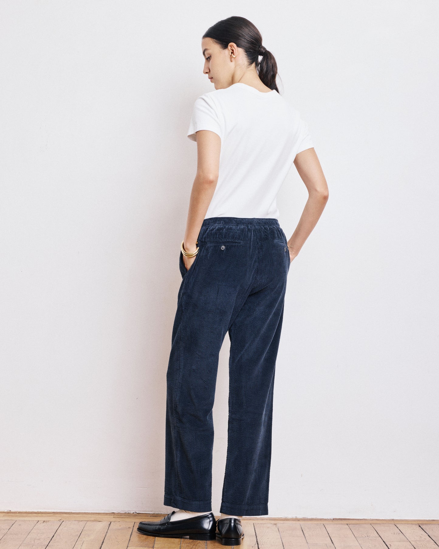 Pantalon Femme en Velours Côtelé Seersucker Bleu Marine Peyo