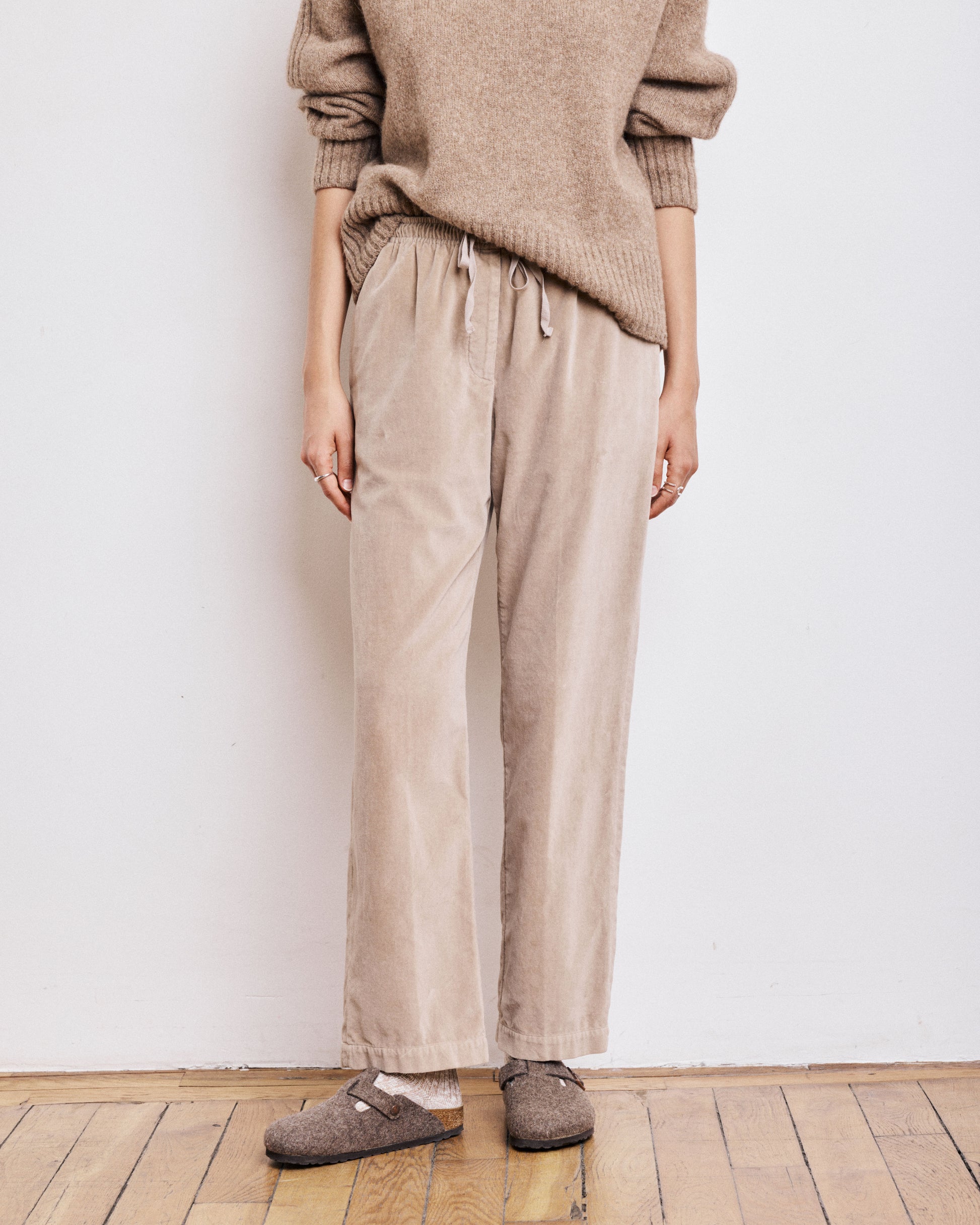 Pantalon Femme en Velours Lisse Beige Peyo