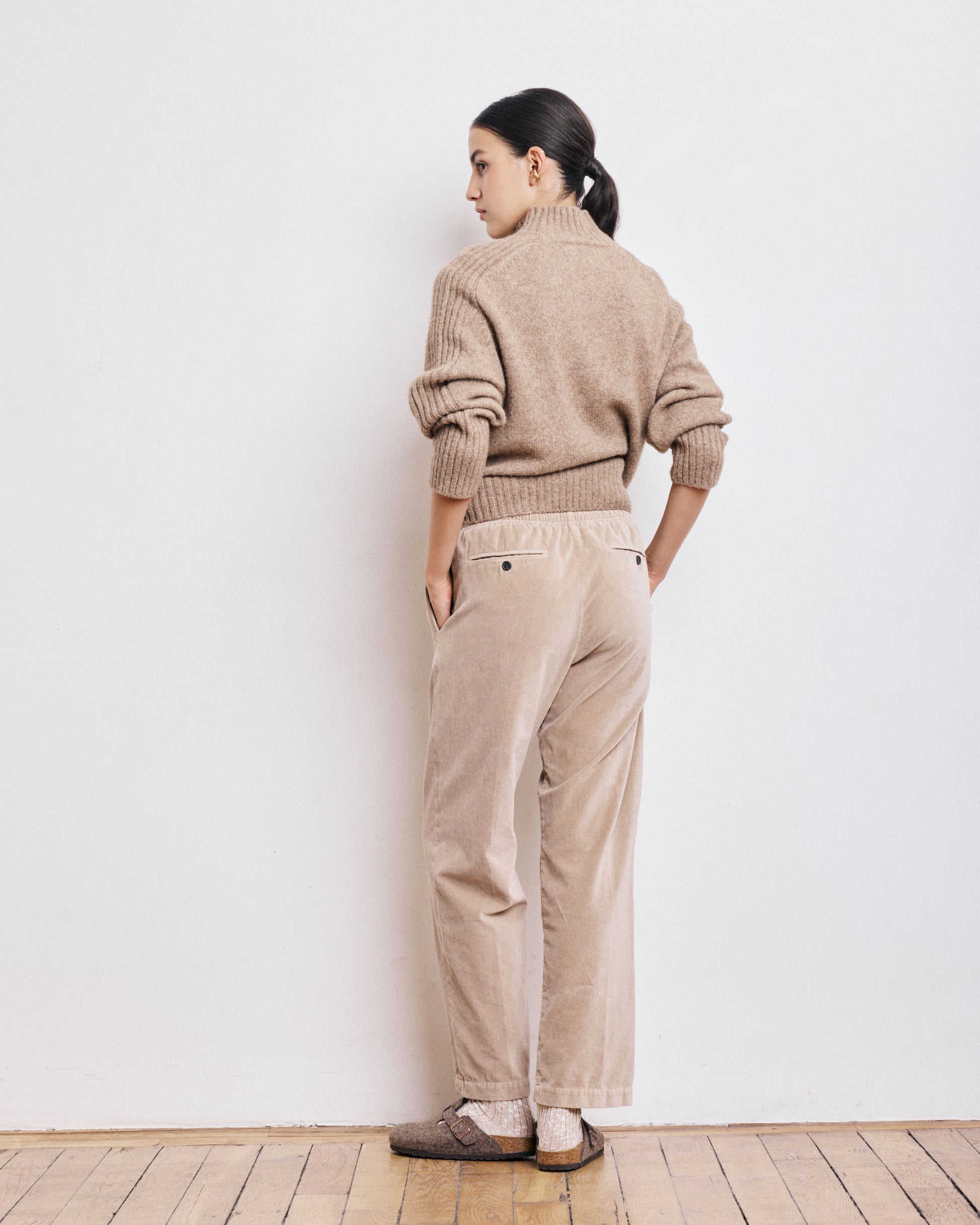 Pantalon Femme en Velours Lisse Beige Peyo