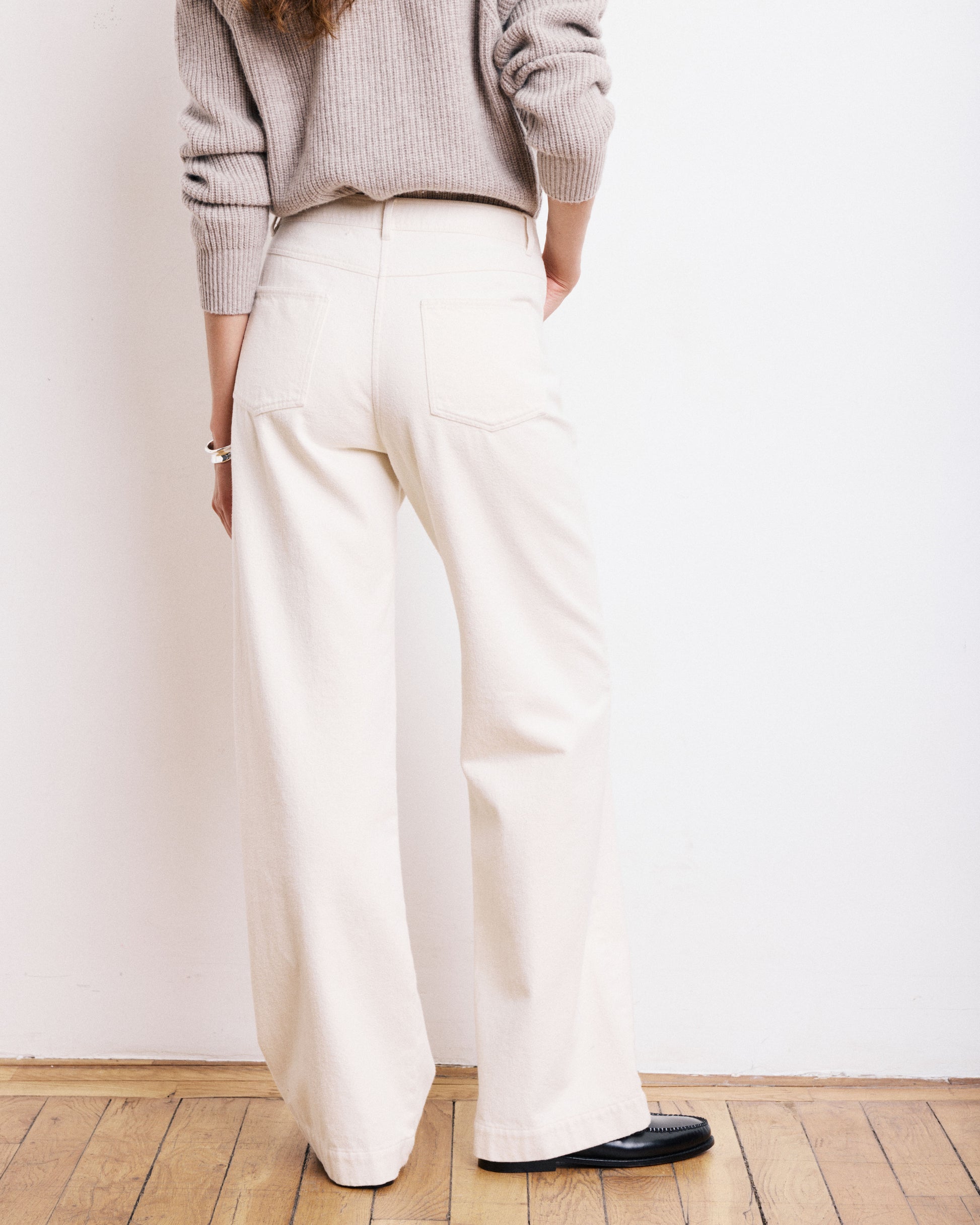Pantalon Femme en Coton Brossé Ecru Pilote