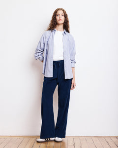 Pantalon Femme en Velours Côtelé Fin Bleu Marine Plumiel