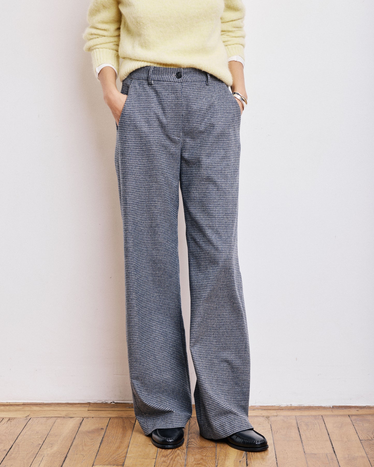Pantalon Femme en Laine Bleu Marine & Gris Positanon