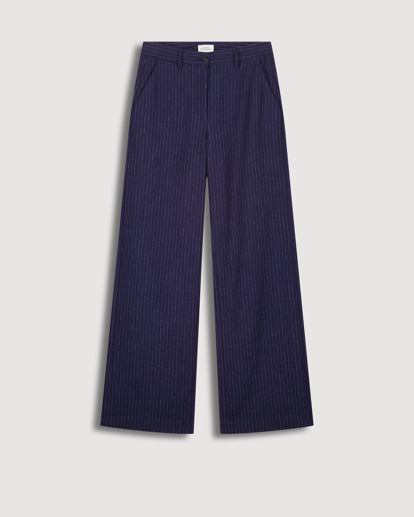 Positanon Women's Navy Blue Striped Wool Flannel Pants