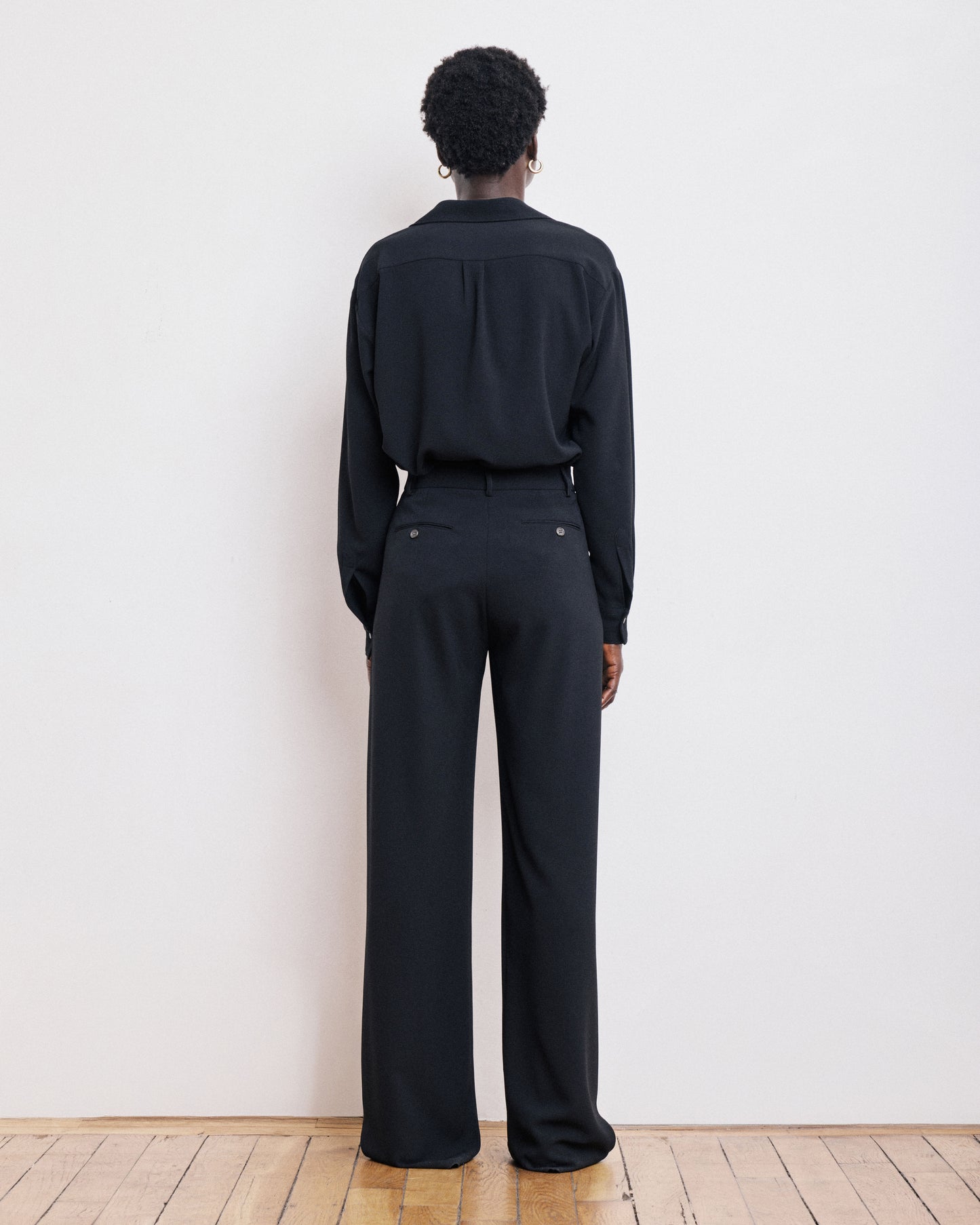 Pantalon Femme en Crêpe Noir Positanon