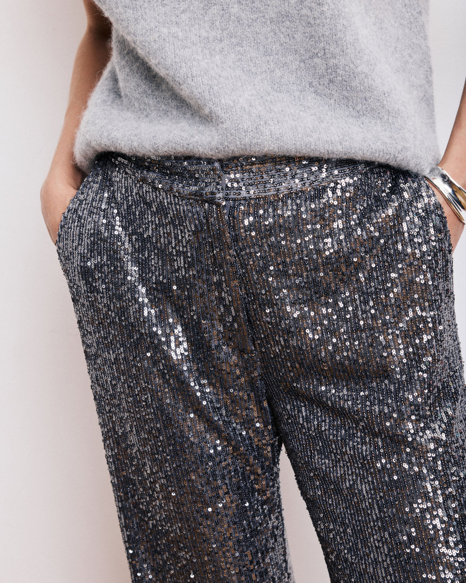 Paillette Women's Anthracite Grey Sequins Pants - Image 3