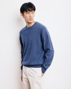 Pull Col Rond Homme en Laine & Cachemire Bleu Cobalt