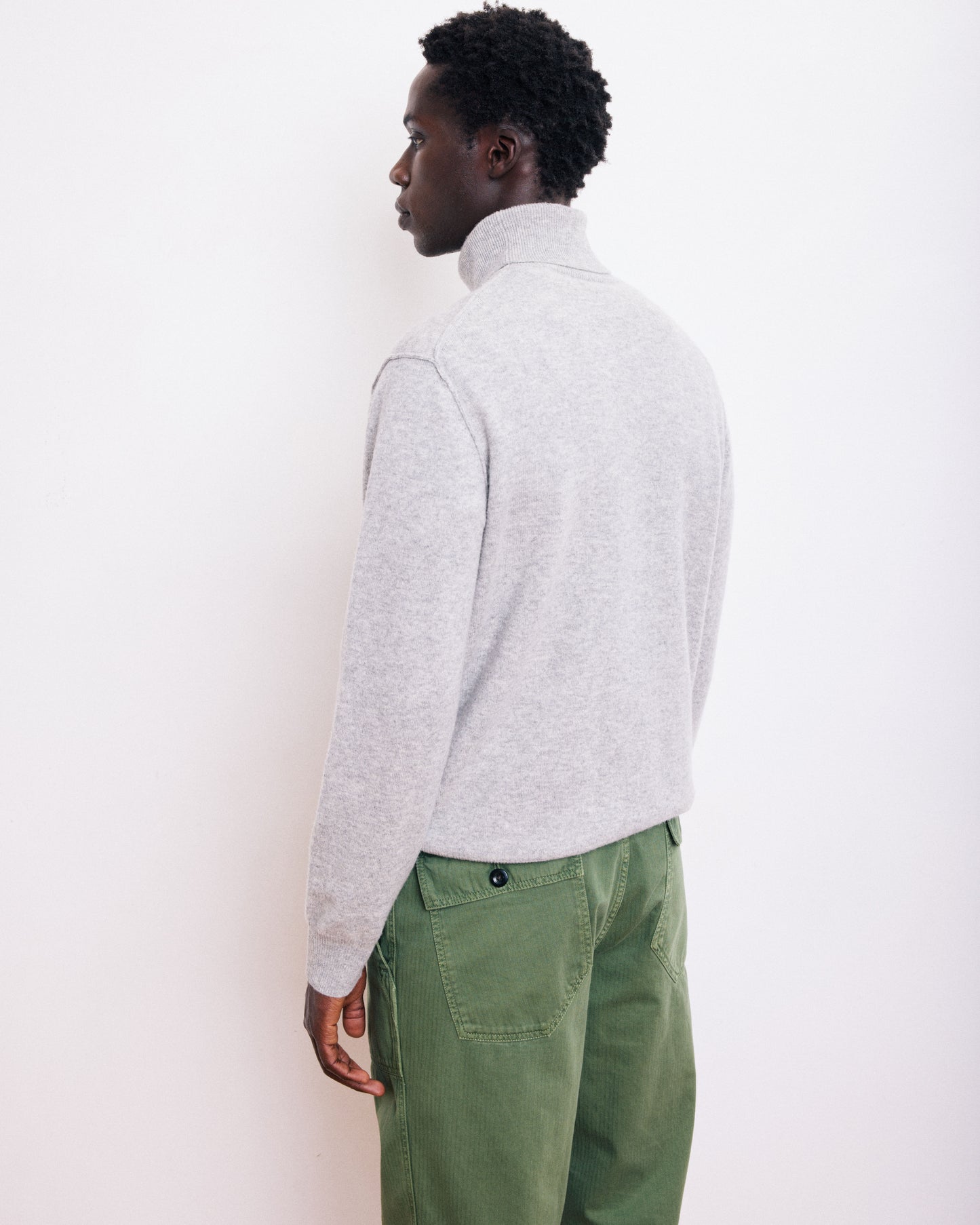 Pull Col Roulé Homme en Laine & Cachemire Gris chiné