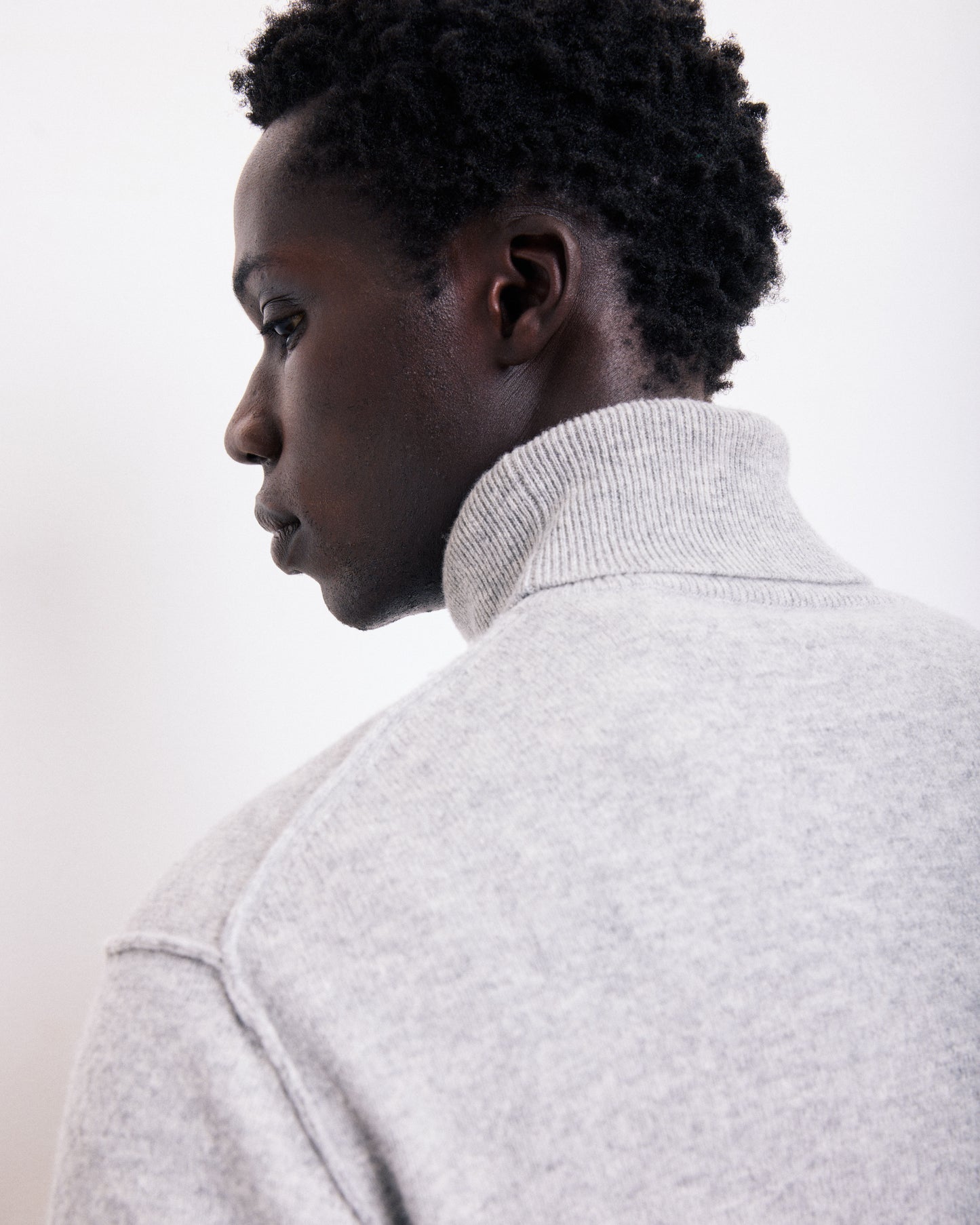 Pull Col Roulé Homme en Laine & Cachemire Gris chiné