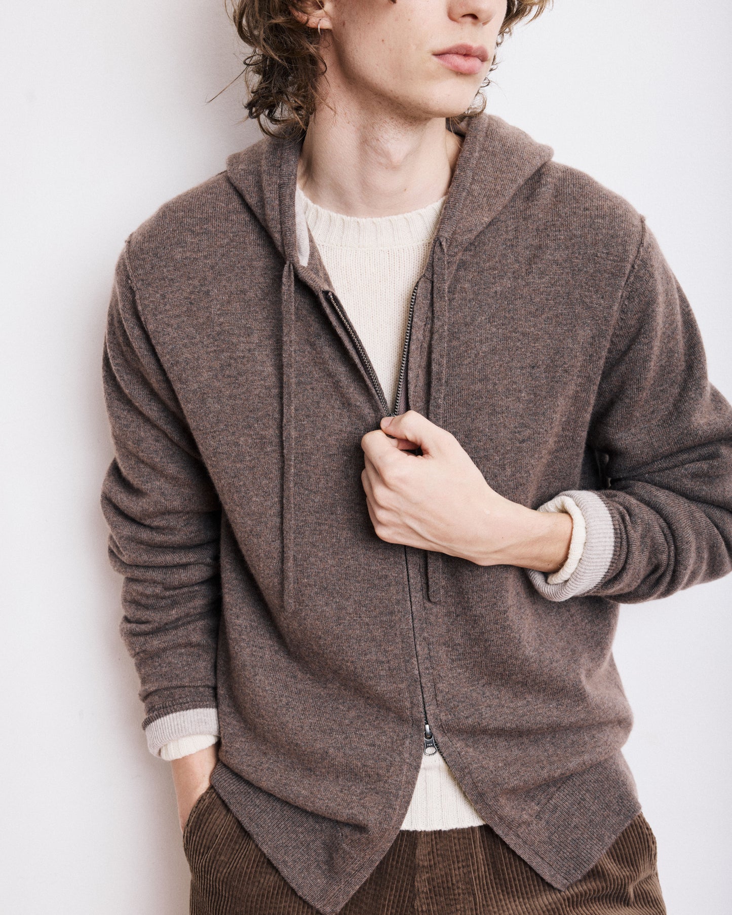 Pull à Capuche Homme en Laine & Cachemire Brun