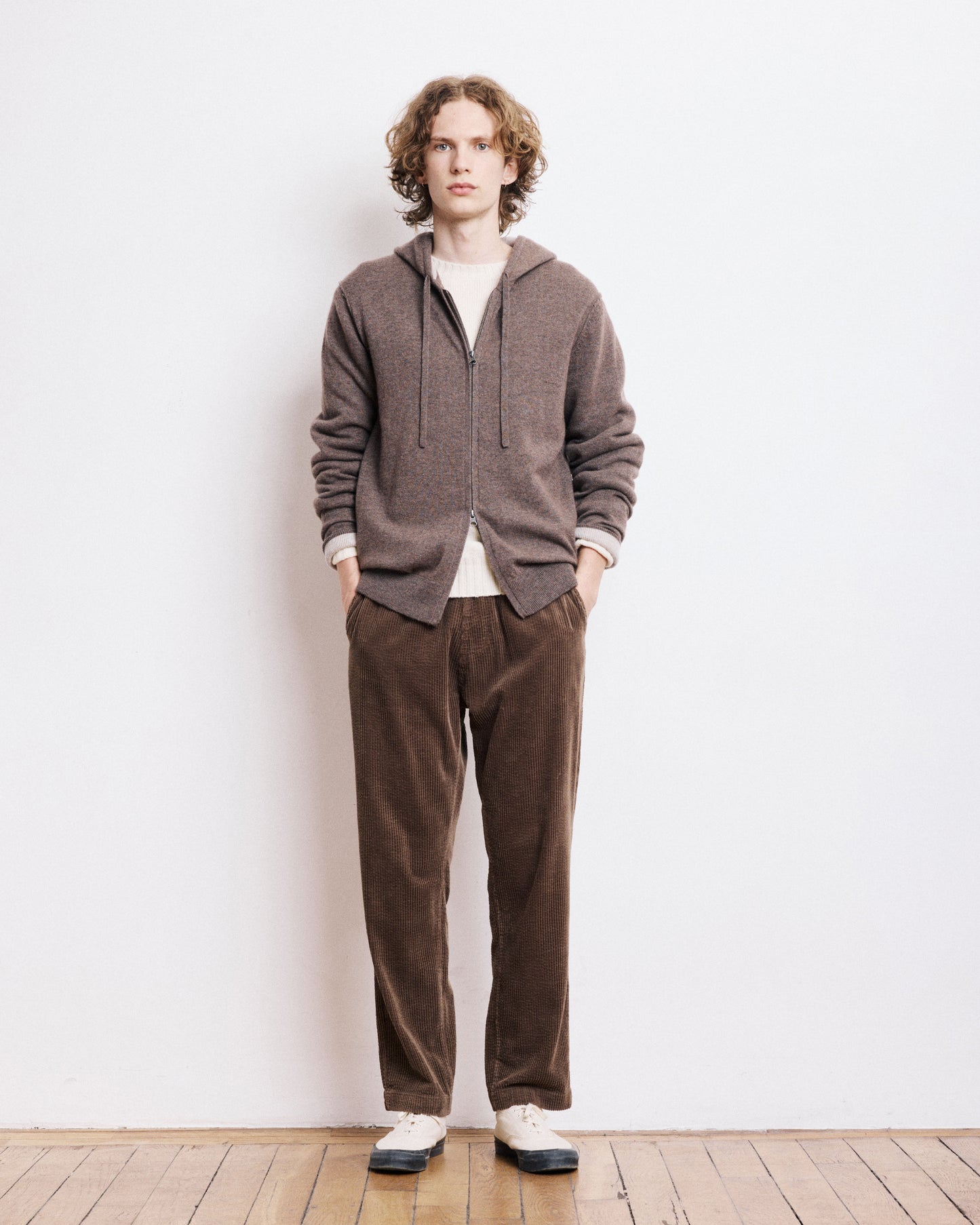Pull à Capuche Homme en Laine & Cachemire Brun
