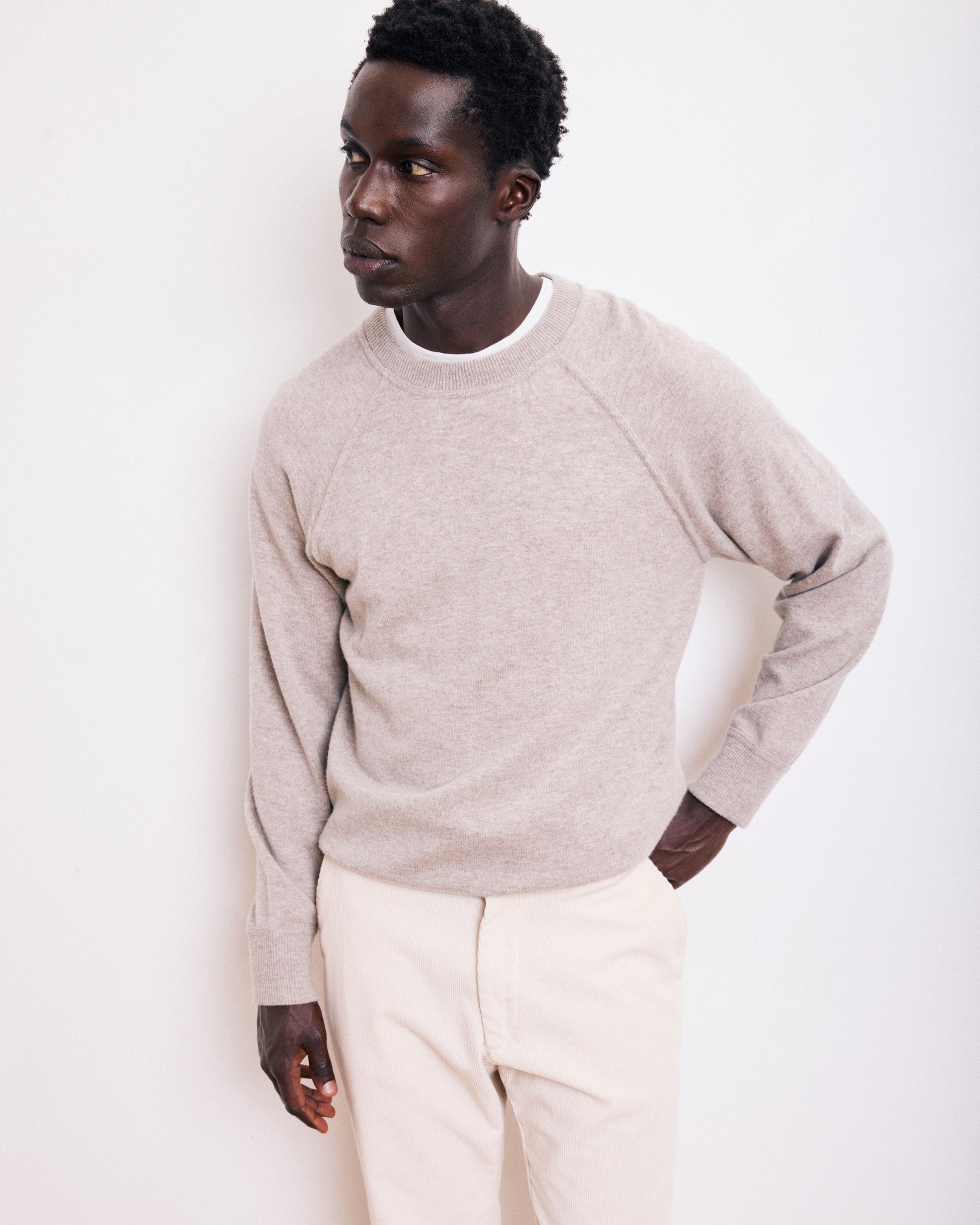 Pull Col Rond Homme en Laine & Cachemire Beige